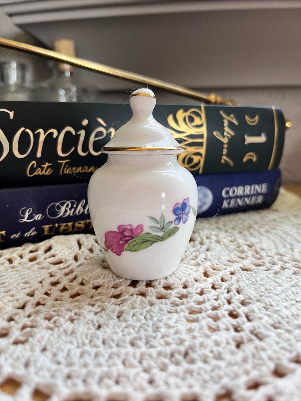 Hammersley-White Porcelain Mini Decorative Vase with Pink & Blue Floral Motif